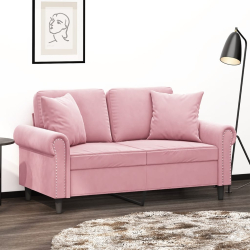 2-osobowa sofa z poduszkami, różowa, 120 cm, aksamit