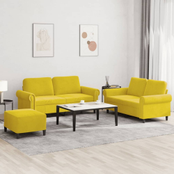 3-częściowy komplet wypoczynkowy, obity aksamitem, żółty