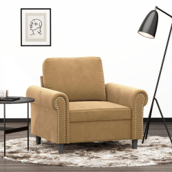 Fotel, brązowy, 60 cm, obity aksamitem