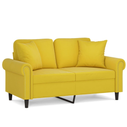 2-osobowa sofa z poduszkami, żółta, 120 cm, aksamit