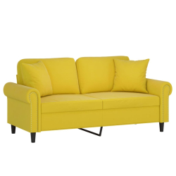2-osobowa sofa z poduszkami, żółta, 140 cm, aksamit