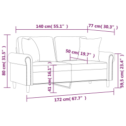 2-osobowa sofa z poduszkami, winna czerwień, 140 cm, aksamit