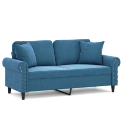 2-osobowa sofa z poduszkami, niebieska, 140 cm, aksamit
