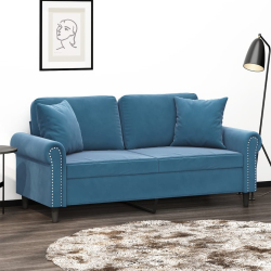 2-osobowa sofa z poduszkami, niebieska, 140 cm, aksamit