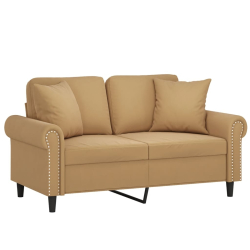 2-osobowa sofa z poduszkami, brązowa, 120 cm, aksamit