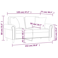 2-osobowa sofa z poduszkami, brązowa, 120 cm, aksamit