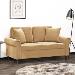 2-osobowa sofa z poduszkami, brązowa, 120 cm, aksamit