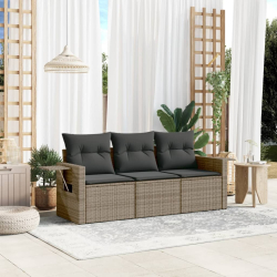 3-częściowa sofa do ogrodu, z poduszkami, szara, polirattanowa