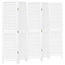 Parawan pokojowy, 5-panelowy, biały, lite drewno paulowni