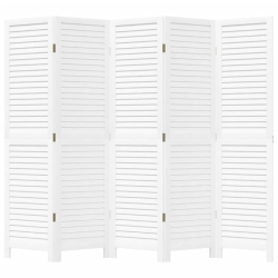 Parawan pokojowy, 5-panelowy, biały, lite drewno paulowni