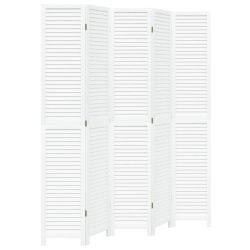 Parawan pokojowy, 5-panelowy, biały, lite drewno paulowni