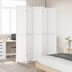 Parawan pokojowy, 5-panelowy, biały, lite drewno paulowni