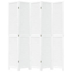 Parawan pokojowy, 5-panelowy, biały, lite drewno paulowni