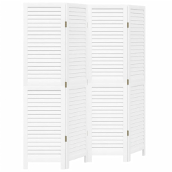 Parawan pokojowy, 4-panelowy, biały, lite drewno paulowni