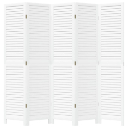 Parawan pokojowy, 5-panelowy, biały, lite drewno paulowni