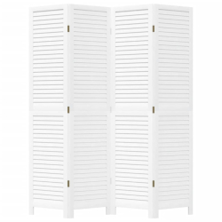 Parawan pokojowy, 4-panelowy, biały, lite drewno paulowni
