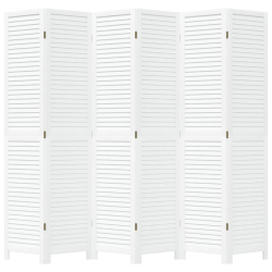 Parawan pokojowy, 6-panelowy, biały, lite drewno paulowni