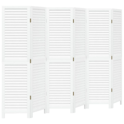 Parawan pokojowy, 6-panelowy, biały, lite drewno paulowni