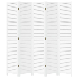 Parawan pokojowy, 5-panelowy, biały, lite drewno paulowni