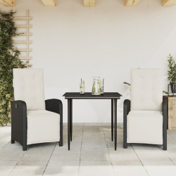 3-cz. zestaw mebli bistro z poduszkami, czarny, polirattan