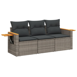 3-częściowa sofa do ogrodu, z poduszkami, szara, polirattanowa