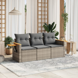 3-częściowa sofa do ogrodu, z poduszkami, szara, polirattanowa