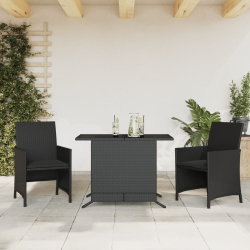 3-cz. zestaw mebli bistro z poduszkami, czarny, polirattan