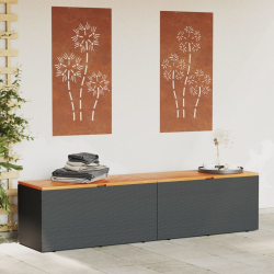 Skrzynia ogrodowa, czarna, 220x50x54 cm, polirattan i akacja
