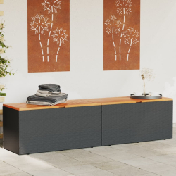 Skrzynia ogrodowa, czarna, 220x50x54 cm, polirattan i akacja