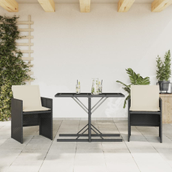 3-cz. zestaw mebli bistro z poduszkami, czarny, polirattan