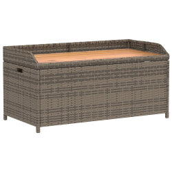Ławka ze schowkiem, szara, 100x50x52 cm, polirattan i akacja