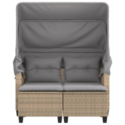 2-os. sofa ogrodowa z zadaszeniem i stołkami, beżowa, rattan PE