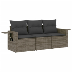 3-częściowa sofa do ogrodu, z poduszkami, szara, polirattanowa