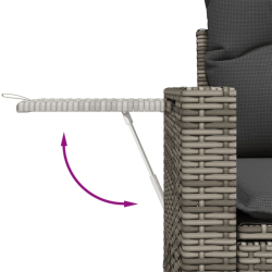 3-częściowa sofa do ogrodu, z poduszkami, szara, polirattanowa