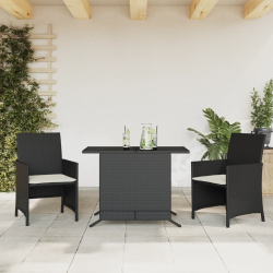 3-cz. zestaw mebli bistro z poduszkami, czarny, polirattan