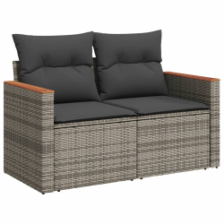 3-częściowa sofa do ogrodu, z poduszkami, szara, polirattanowa