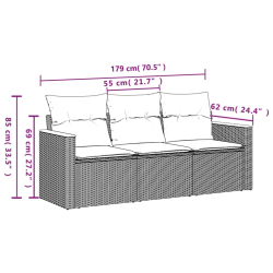 3-częściowa sofa do ogrodu, z poduszkami, szara, polirattanowa