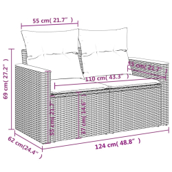 3-częściowa sofa do ogrodu, z poduszkami, szara, polirattanowa