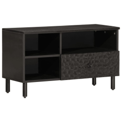 Szafka pod telewizor, czarna, 80x33x46 cm, lite drewno mango