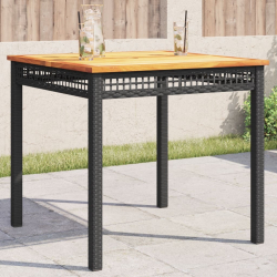 Stolik ogrodowy, czarny, 80x80x75 cm, polirattan i akacja