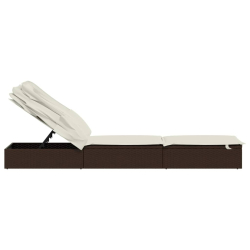 Leżak ze składanym dachem, brązowy, 213x63x97 cm, polirattan