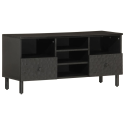 Szafka pod telewizor, czarna, 100x33x46 cm, lite drewno mango