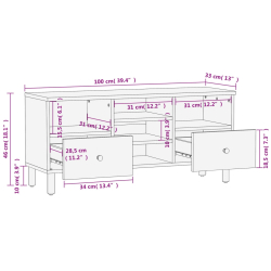 Szafka pod telewizor, czarna, 100x33x46 cm, lite drewno mango