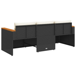 Sofa ogrodowa z poduszkami, 3-osobowa, czarna, polirattan