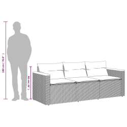 Sofa ogrodowa z poduszkami, 3-osobowa, czarna, polirattan