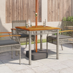 Stolik ogrodowy, szary, 80x80x74 cm, polirattan i akacja