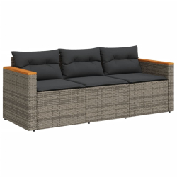 3-osobowa sofa ogrodowa z poduszkami, szara, polirattan