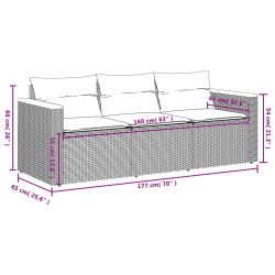 3-osobowa sofa ogrodowa z poduszkami, szara, polirattan