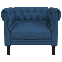 Fotel Chesterfield, niebieski, obity tkaniną
