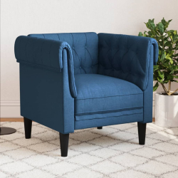 Fotel Chesterfield, niebieski, obity tkaniną